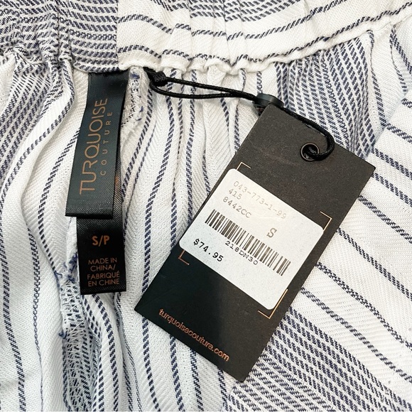 Turquoise Couture Blue and White Stripe Wide Leg Beach Coverup Pants Size Small - Picture 4 of 9